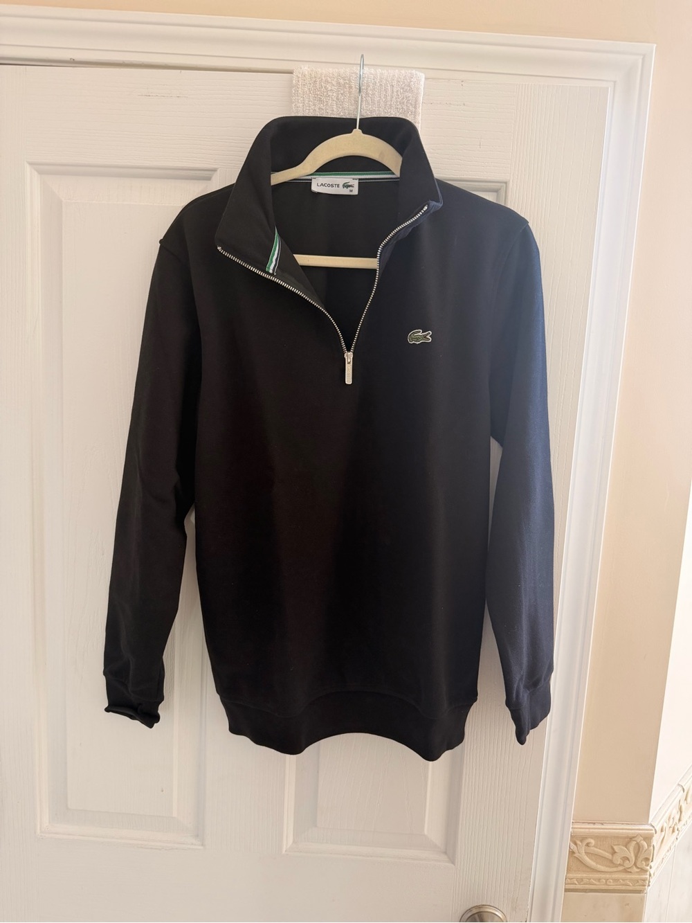 Lacoste Men's Black Half-Zip Sweater with Metal Zip Pull brand new